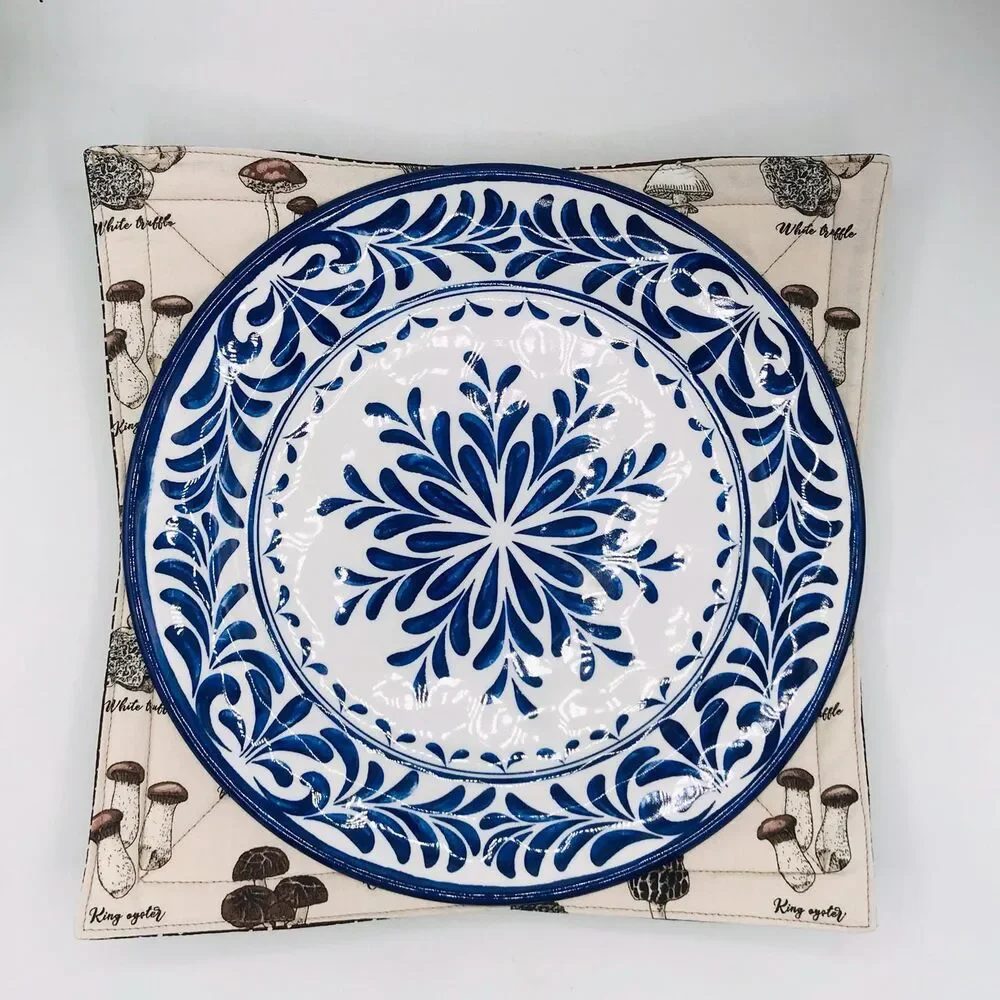 Microwave Dinner Plate Cozy, Reversible, Neutral Mushrooms, Woodland Fairy Core